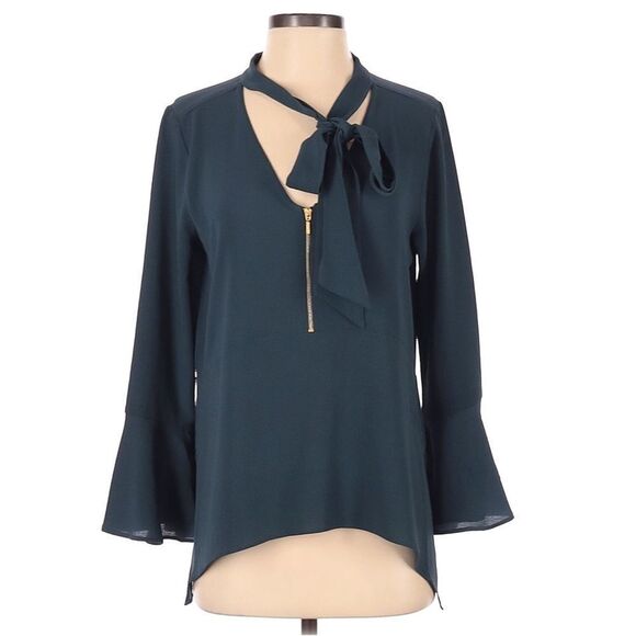 Harve Bernard NWT teal blue Long bell sleeve blouse L - Picture 2 of 11